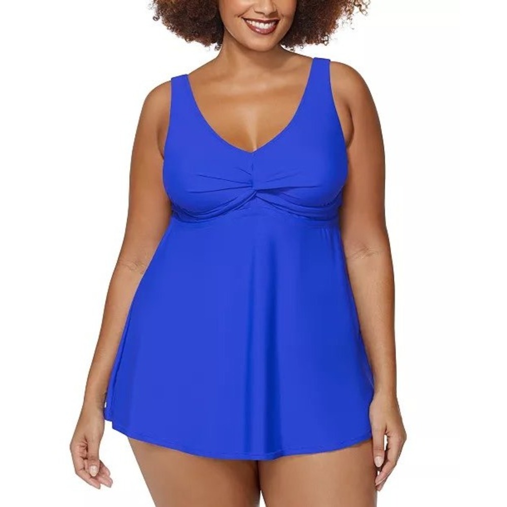 Raisins Curve Blue Trendy Plus Size Lucia Tummy-Control Swimdress Size 22W NEW!
